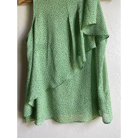 HD in Paris US 4 Green White Flutter Ruffle Top Floral Sleeveless 100% Polyester - Picture 9 of 10
